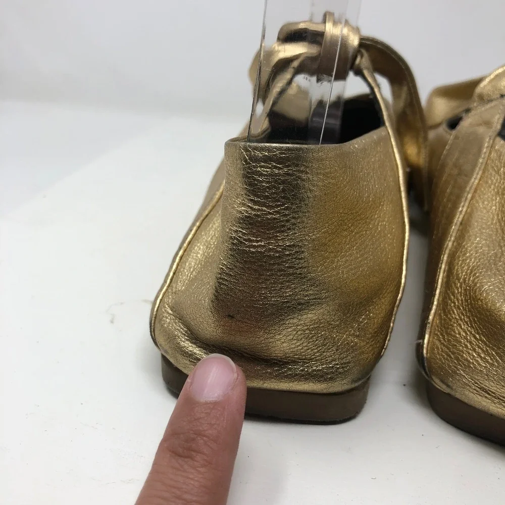 Vicenza Ballet Flats 8 Womens Gold Metallic Square Toe Knotted Strap Leather